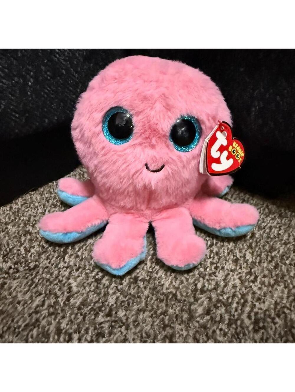 Ty Beanie Boos Sheldon Pink Octopus Blue Glitter Eyes Plush Stuffed Animal NWT
